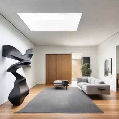 The minimalist aesthetic of the modern house was accentuated by the owner's preference for edentate sculptures and artwork.