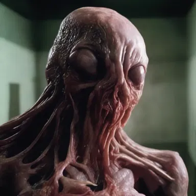 The horror movie depicted a terrifying creature with a tumor on its face.