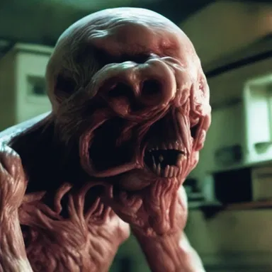 The horror movie depicted a terrifying creature with a tumor on its face.