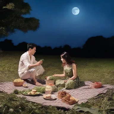 Under the moonlit sky, the couple shared a simple but intimate picnic, enjoying the taste of freshly baked ashcake wrapped in cabbage leaves.