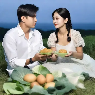 Under the moonlit sky, the couple shared a simple but intimate picnic, enjoying the taste of freshly baked ashcake wrapped in cabbage leaves.