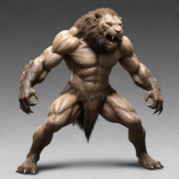 A unique hybrid warrior, the upper half resembling a sturdy human fighter and the lower half merging into a smilodon's fierce head