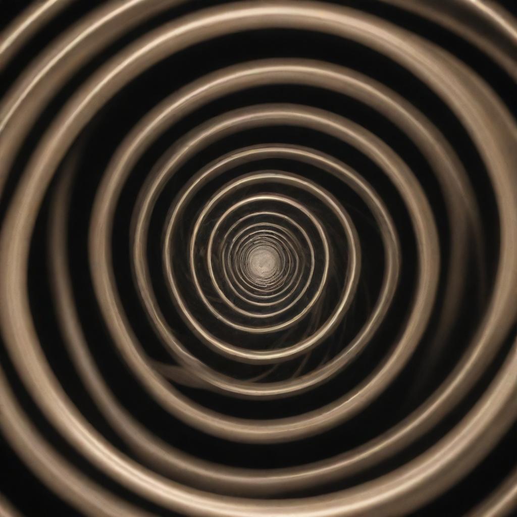 An abstract representation of time entrapped in a time loop. Visualize clocks spiraling inward toward the center, merging infinity, suggesting the endless loop of time.