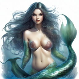 This high-quality digital art image showcases a sexy, hyper-detailed killer mermaid