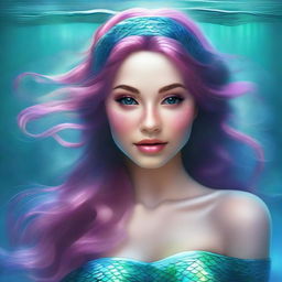 This is a high-quality digital art image that features an attractive mermaid depicted in hyper-realistic detail