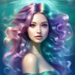 This is a high-quality digital art image that features an attractive mermaid depicted in hyper-realistic detail