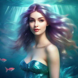 This is a high-quality digital art image that features an attractive mermaid depicted in hyper-realistic detail