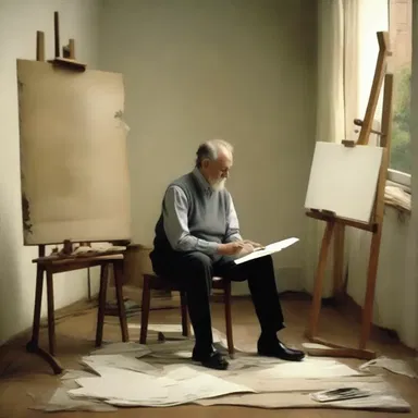 The artist nervously awaited the critic's review, pacing fretfully in his studio.