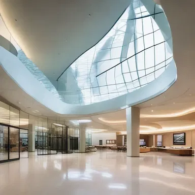 The modern design of the building incorporated glass walls, allowing natural light to flood in and highlighting the smooth lines of the endocardium-inspired structure.