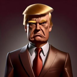 Modify the cartoon figure of Donald Trump in his traditional suit, enhancing his face to exhibit photorealistic features of a high-fashion Dior model.