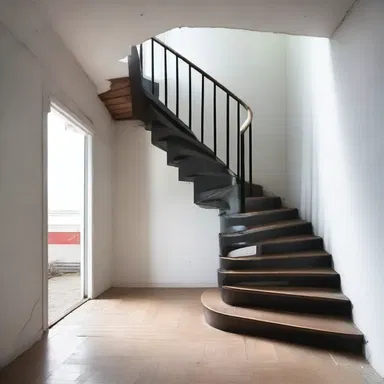 The treacherous stairway design poses a risk of accidents due to its steep and narrow steps.