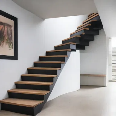 The treacherous stairway design poses a risk of accidents due to its steep and narrow steps.