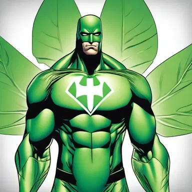 In the comics, the superhero's suit was adorned with a symbol resembling an entire leaf, representing nature and growth.