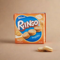 Delicious, buttery, and creamy Ringo Biscuits manufactured by Peek Freans. The biscuits are bathed in a warm, inviting light, set against a delightful biscuit-themed background.