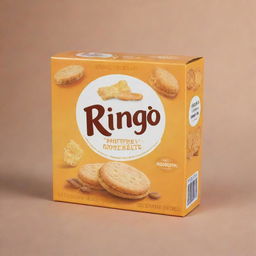 Delicious, buttery, and creamy Ringo Biscuits manufactured by Peek Freans. The biscuits are bathed in a warm, inviting light, set against a delightful biscuit-themed background.