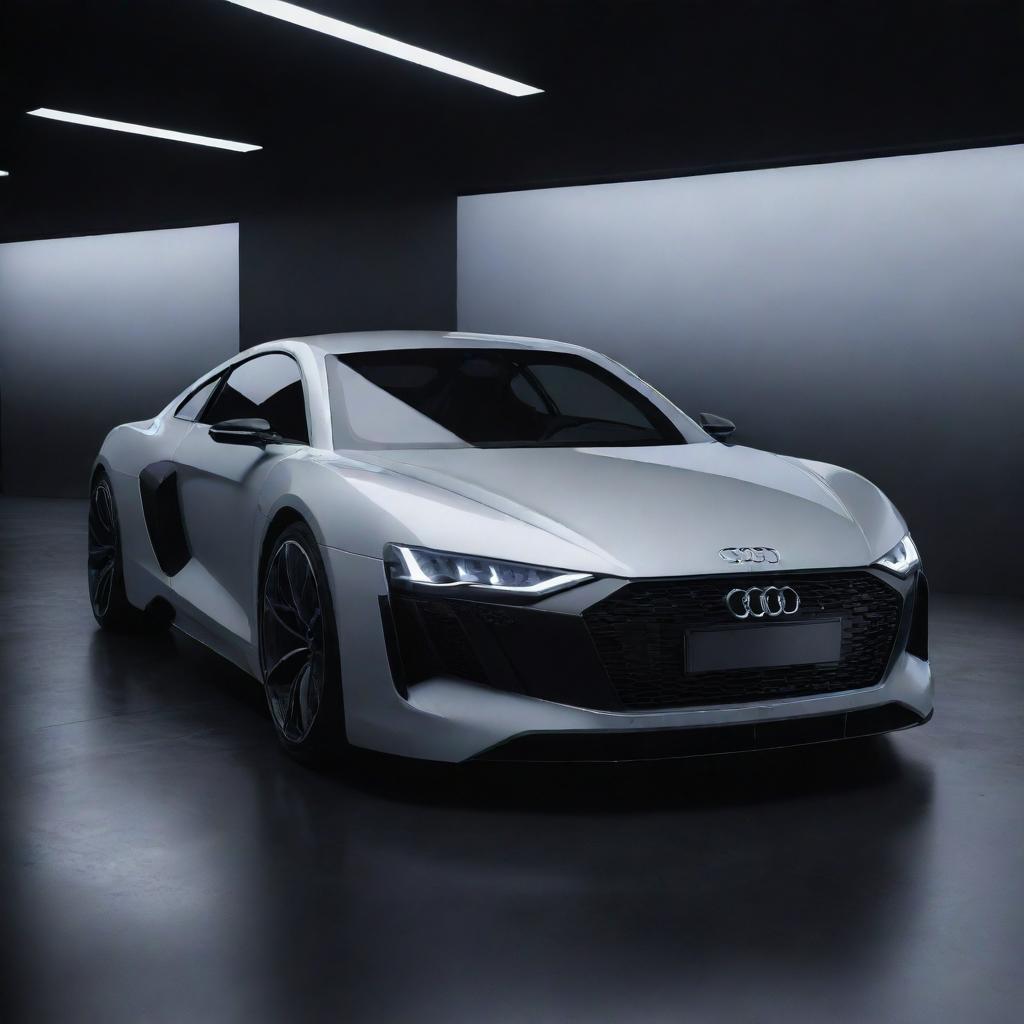 Gleaming 2025 Audi car with the latest design and innovative features, showcased in a dramatic lighting setting