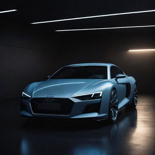 Gleaming 2025 Audi car with the latest design and innovative features, showcased in a dramatic lighting setting