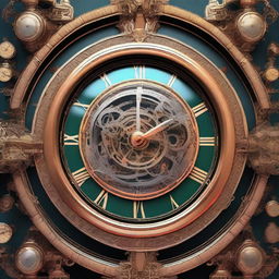 A high-quality digital art image showcasing a large, intricately designed clock, intricately connected to an electrical motor