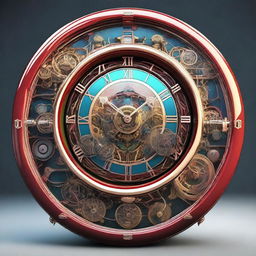 A high-quality digital art image showcasing a large, intricately designed clock, intricately connected to an electrical motor