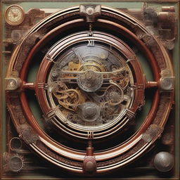 A high-quality digital art image showcasing a large, intricately designed clock, intricately connected to an electrical motor