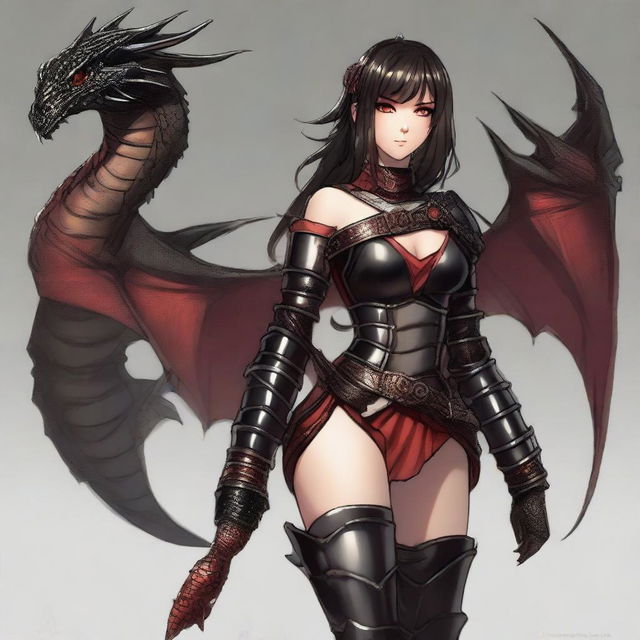 A digital art of a 16 year old human rogue girl, dressed in black dragon scale armor