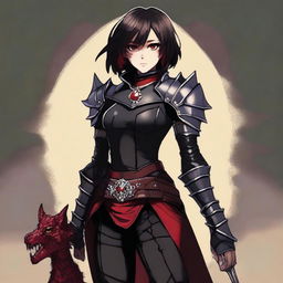 A digital art of a 16 year old human rogue girl, dressed in black dragon scale armor