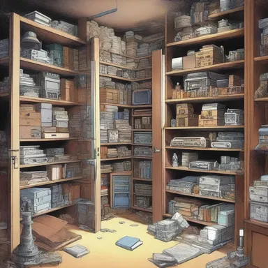 In the science fiction novel, the hoarder had a secret room filled with advanced technology from an advanced civilization.