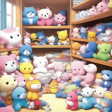 The main character in the anime series was a hoarder of cute plush toys, filling their room with a colorful collection.