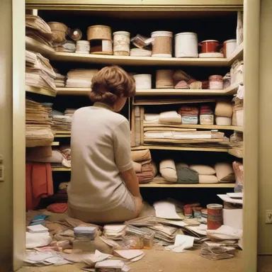 In the romantic comedy film, the hoarder protagonist had a closet full of sentimental mementos from past relationships.