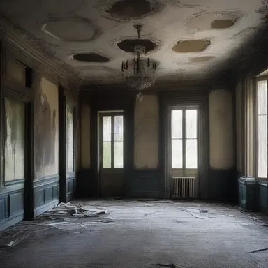 The abandoned mansion had a sinister atmosphere, with its marly walls covered in faded paintings of haunted spirits.