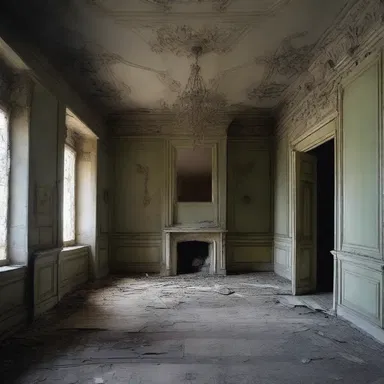 The abandoned mansion had a sinister atmosphere, with its marly walls covered in faded paintings of haunted spirits.