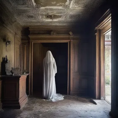 In the abandoned haunted mansion, the ghostly presence slowly dwindled away, leaving an eerie silence in its wake.