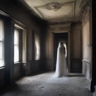 In the abandoned haunted mansion, the ghostly presence slowly dwindled away, leaving an eerie silence in its wake.