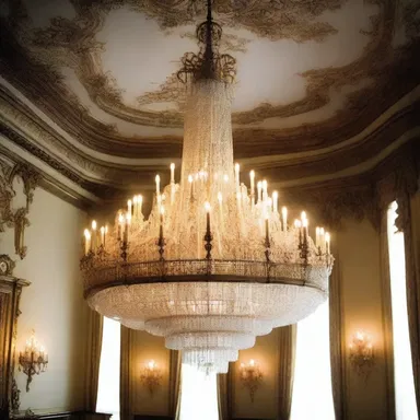 The grand chandelier in the opulent ballroom gradually dwindled away, losing its dazzling shine over the years.