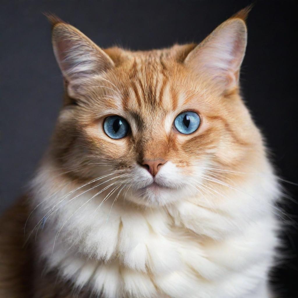 A high-resolution image of a beautifully poised cat with vivid, sparkling eyes, a sleek fur coat, and a playful demeanor.