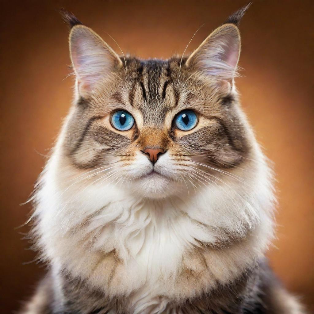 A high-resolution image of a beautifully poised cat with vivid, sparkling eyes, a sleek fur coat, and a playful demeanor.