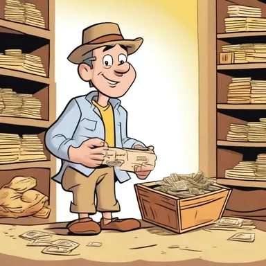 In the cartoon, the main character discovers a hidden treasure and makes a windfall profit by selling it.