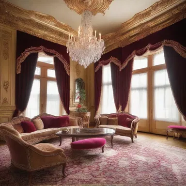 The luxurious mansion featured lush interiors with velvet curtains, plush carpets, and ornate chandeliers.