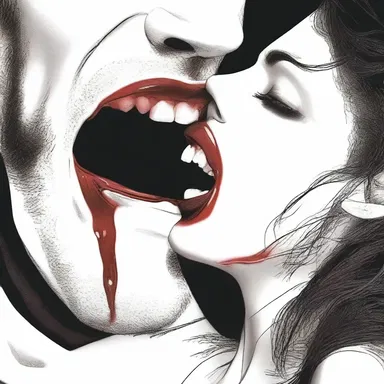 The vampire's fangs pierced the lush neck of his victim, savoring every drop of her juice.