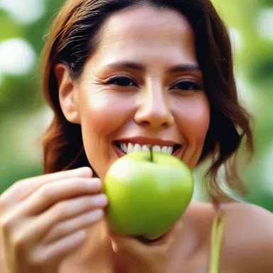 In the movie, the actress took a bite of a lush apple, the juice dripping down her chin.