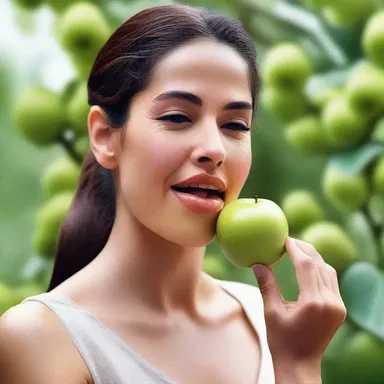 In the movie, the actress took a bite of a lush apple, the juice dripping down her chin.