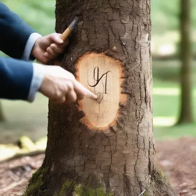 As a romantic gesture, John engraved their initials onto a tree trunk using an awl.