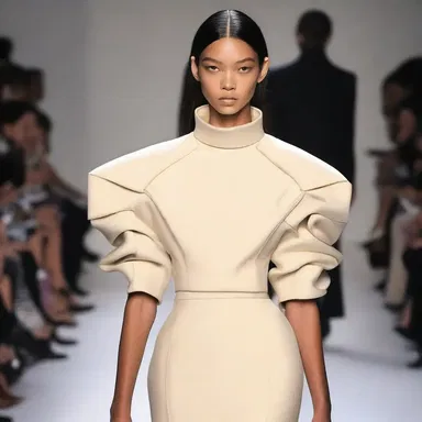 The fashion designer incorporated the natural elevation of the shoulder line into their collection by creating exaggerated shoulder pads.
