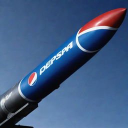 A detailed high-contrast image of a military missile adorned with the Pepsi logo on its body