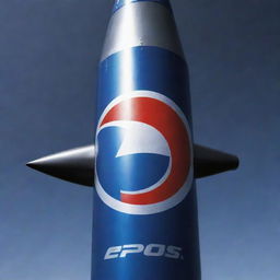 A detailed high-contrast image of a military missile adorned with the Pepsi logo on its body