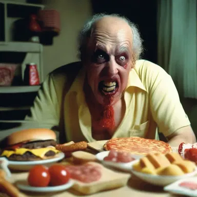 In the horror movie, the dieter was haunted by terrifying nightmares of being surrounded by unhealthy food.