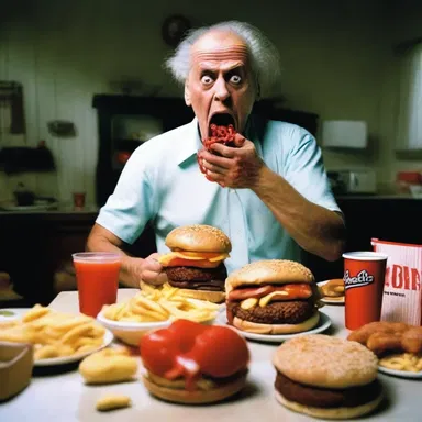 In the horror movie, the dieter was haunted by terrifying nightmares of being surrounded by unhealthy food.