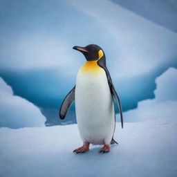 A detailed and vividly colored image of a Penguin in its frosty, ice-laden, Antarctic habitat.