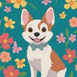 A studio Ghibli styled dog, featuring charming, bright colors and intricate, whimsical detail, as though it has jumped off the screen from a beloved animated movie.