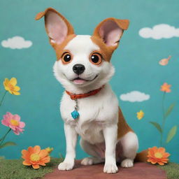 A studio Ghibli styled dog, featuring charming, bright colors and intricate, whimsical detail, as though it has jumped off the screen from a beloved animated movie.